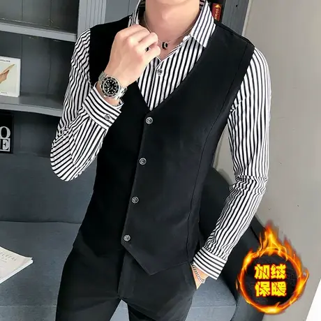 秋冬季长袖衬衫领男韩版修身保暖打底衫工服加绒加厚假两件t恤潮商品大图