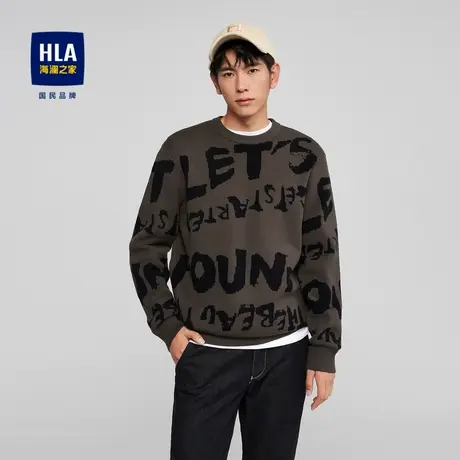 HLA/海澜之家圆领长袖针织衫加厚套头满身字母印花修身休闲毛衣男图片