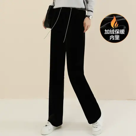 韩潮袭人黑色加绒裤子2023冬装新款直筒阔腿运动裤女丝绒休闲卫裤图片