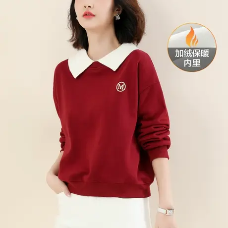 新品88折】 POLO领撞色刺绣加绒卫衣女2023冬新款休闲上衣设计感图片