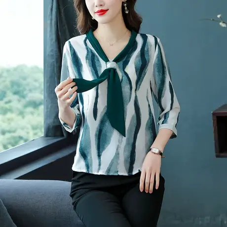 七分袖雪纺衬衫女2023年新款秋季洋气减龄宽松女上衣夏装气质衬衣商品大图