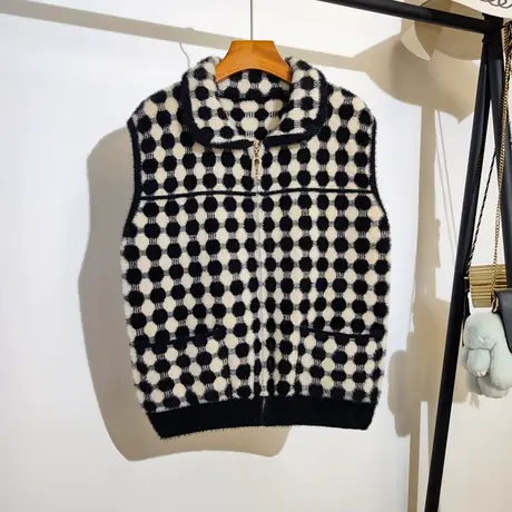 小香风毛衣马夹开衫女2023秋冬新款韩版仿水貂绒无袖上衣拉链外套商品大图