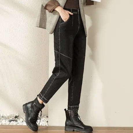 裤子高腰牛仔裤女2024年新款秋冬女裤九分老爹萝卜裤加绒裤哈伦裤商品大图