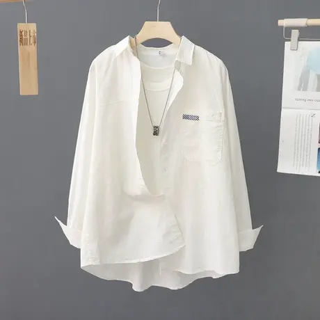 白色衬衫女2024春季新款小众宽松休闲百搭衬衣纯棉上衣薄外套开衫商品大图