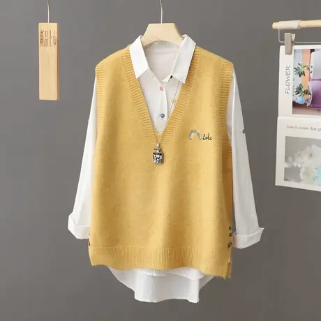 2024春秋款叠穿新款宽松复古针织毛衣马甲女背心韩版外穿无袖上衣图片