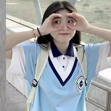 日系polo衫正肩短袖t恤女夏季大码半袖设计感小众美式复古上衣服商品大图