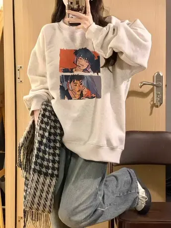 美式复古hiphop卫衣女春秋薄款宽松设计感小众慵懒风oversize外套商品大图