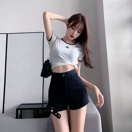 春夏季薄款高腰显瘦大长腿打底裤百搭黑色弹力热裤外穿包臀短裤女图片