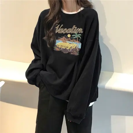 2024新款加绒加厚无帽卫衣女秋冬季宽松显瘦长袖上衣外套慵懒风bf商品大图