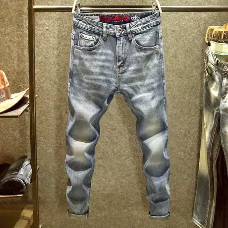 丹宁赤耳水洗牛仔裤男复古蓝修身直筒裤高端面料百搭时尚休闲长裤商品大图