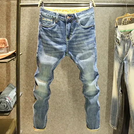 高品质水洗牛仔裤男款潮牌百搭小直筒长裤高端赤耳丹宁蓝色裤子男图片