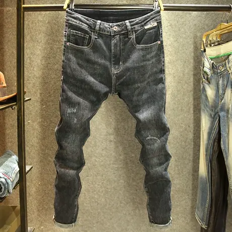 个性潮牌猫须牛仔裤男潮流百搭修身小脚裤秋冬款棉弹舒适牛仔长裤商品大图