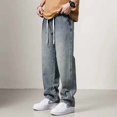 复古宽松直筒牛仔裤男士休闲日系小直脚裤裤子百搭韩版大码牛仔裤商品大图