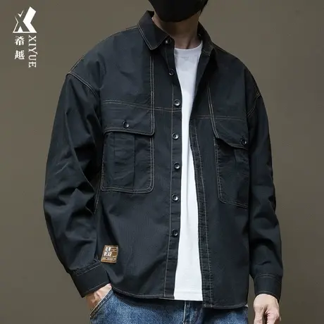 春季男士休闲长袖衬衫男春秋牛仔外套2024新款大码青年男款衬衣潮商品大图
