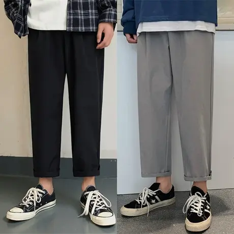 夏季运动休闲裤男士宽松坠感阔腿九分裤秋季直筒裤子潮流百搭长裤商品大图