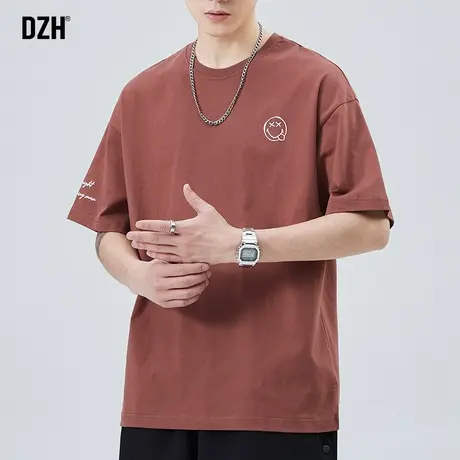 男生红色重磅t恤男短袖美式潮牌宽松夏季男装2024年新款圆领上衣商品大图