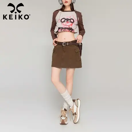 KEIKO 美式咖色工装半身裙秋季美拉德穿搭高腰A字牛仔短裙包臀裙图片