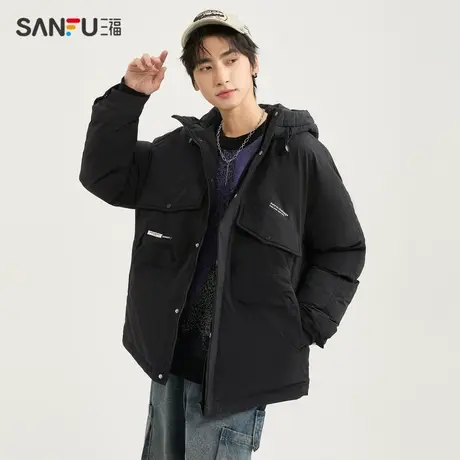 三福2023冬男士街头潮流工装长棉衣 时尚保暖宽松连帽外套479286商品大图