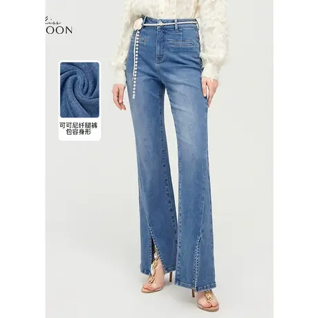 【秋上新】missCOCOON开叉微弹牛仔裤女2023秋装新款复古直筒长裤图片