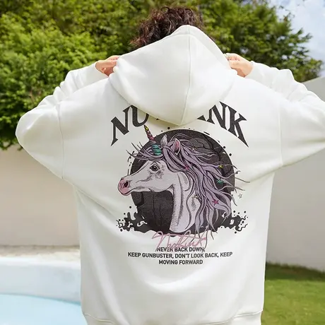 Nuthink欧美潮牌重磅420g独角兽连帽卫衣男加绒加厚宽松情侣外套商品大图