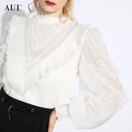 AUI白色宫廷风立领针织衫女秋冬2024新款高级感名媛气质长袖上衣图片