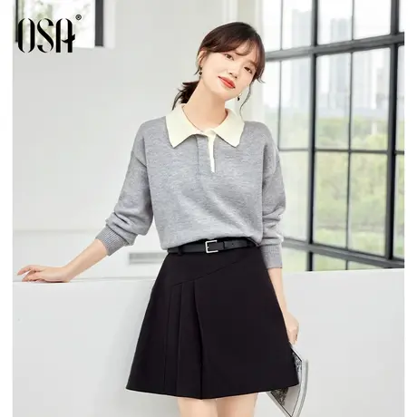 OSA欧莎灰色Polo领针织衫毛衣女秋装2023年新款气质减龄外搭上衣商品大图