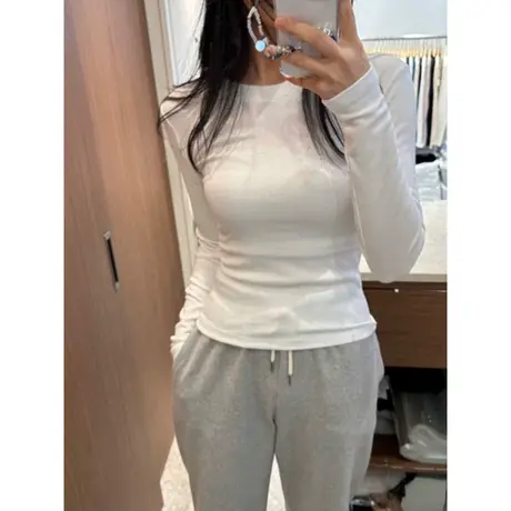 ins超火德绒磨毛保暖打底衫女修身内搭秋冬装韩版洋气长袖T恤上衣商品大图