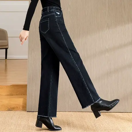 高腰加绒直筒牛仔裤女秋冬2024年新款裤子冬季女裤宽松加厚阔腿裤商品大图