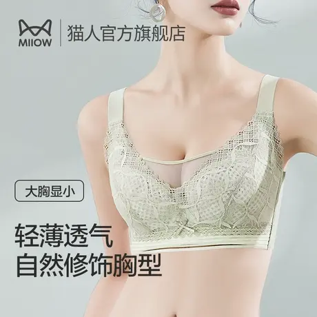 猫人内衣女大胸提拉上托聚拢收副乳防下垂蕾丝性感软钢圈无痕文胸图片