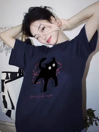 美式纯棉短袖t恤女夏季大码半袖潮牌ins设计感小众chic港味上衣服商品大图