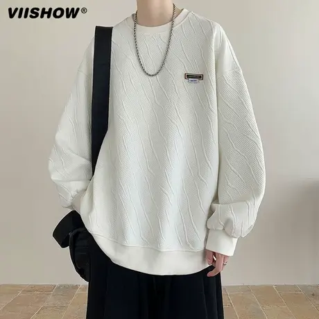 VIISHOW无帽圆领卫衣男士春季潮流牌字母港风Oversize宽松套头衫商品大图