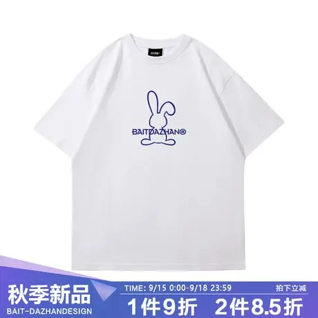 夏季薄款短袖白色t恤男宽松国潮简约兔子设计感甜酷ins潮学生上衣商品大图