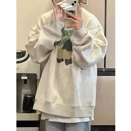 日系圆领潮牌卫衣女春秋薄款2024新款爆款宽松慵懒风早秋上衣大码图片