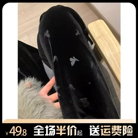 黑色蝴蝶印花休闲裤女秋冬2024新款慵懒风高腰垂感直筒宽松阔腿裤商品大图