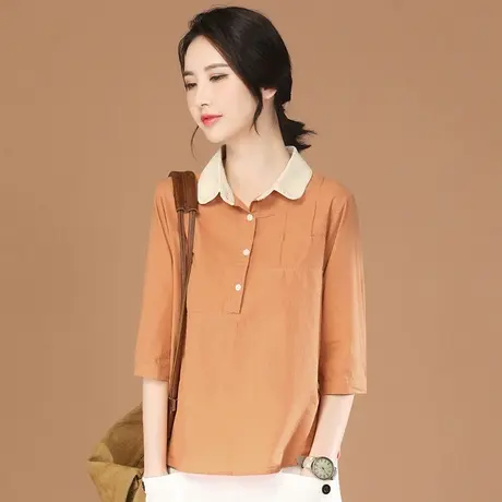 韩潮袭人娃娃领高级感五分袖女士衬衫2023夏新款套头衬衣上衣薄款图片