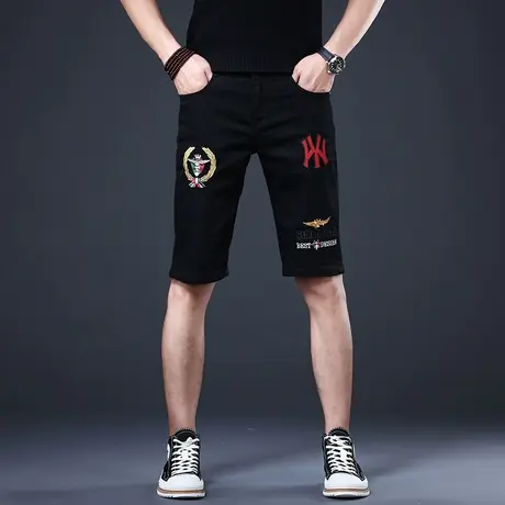 2022新款男士刺绣牛仔短裤五分秋冬男款裤子休闲修身中裤宽松潮牌图片