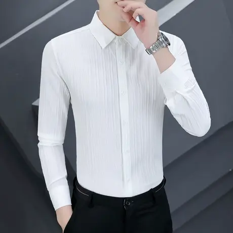 时尚男士高级感上衣修身长袖衬衫青年潮流百搭衬衣休闲男装发型师商品大图