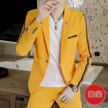 夏季小西装一套装发型师帅气个性西服休闲男装薄款礼服三件套春秋商品大图