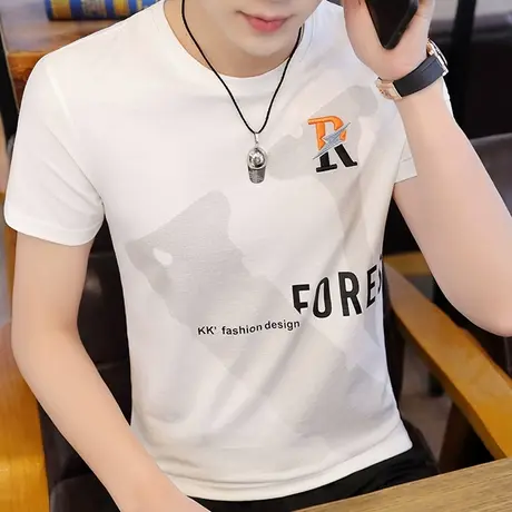 2023新款韩版t恤男士半截袖打底衫圆领短袖体恤修身帅气男装潮流商品大图