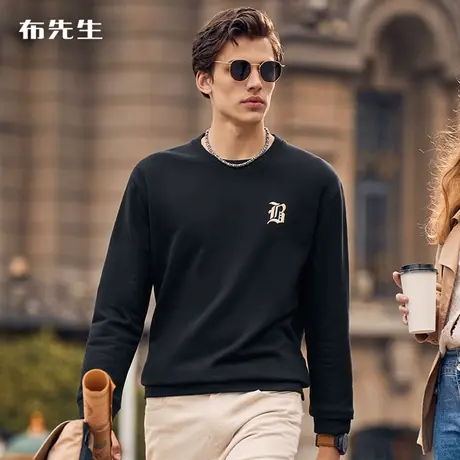 MrBu布先生微廓形撞色字母刺绣长袖卫衣秋冬纯棉打底衫男KT01750商品大图