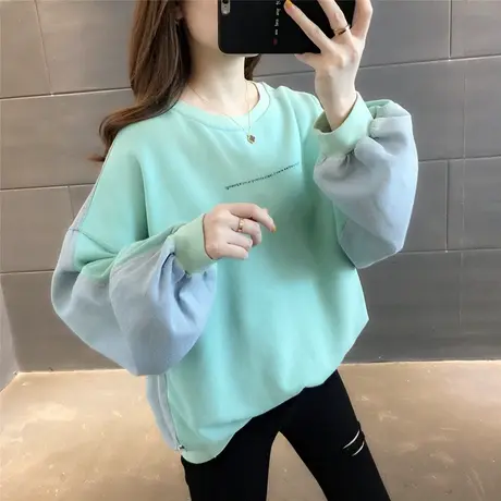 韩版宽松慵懒风外套初秋薄款拼色长袖上衣服2023年新款卫衣女秋装商品大图