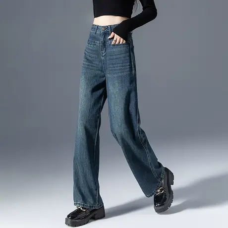 高腰阔腿牛仔裤女2023新款春秋女裤秋季显瘦裤子宽松拖地裤直筒裤商品大图