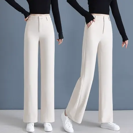时尚高腰阔腿裤女秋季新款宽松轻奢垂感直筒裤韩版百搭胖MM休闲裤图片