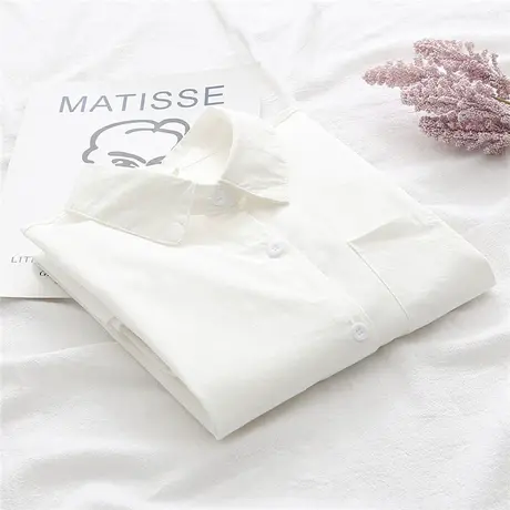 春季新款白衬衫女韩版简约百搭休闲纯棉宽松长袖翻领职业打底衬衣商品大图