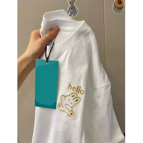 2023年新款刺绣兔子卡通短袖t恤女早春chic港风设计半袖宽松上衣商品大图