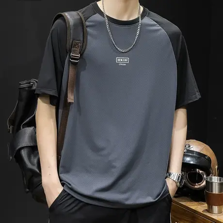 网眼透气 轻薄冰丝短袖t恤男士宽松大码夏季2023新款男款男装体恤图片