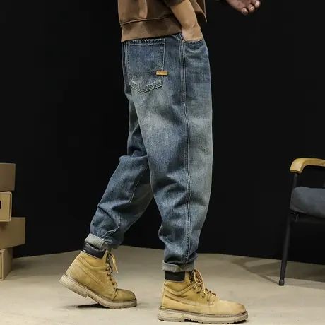 潮牌牛仔裤男秋冬大码男士宽松直筒男裤秋季2023新款男款复古裤子商品大图