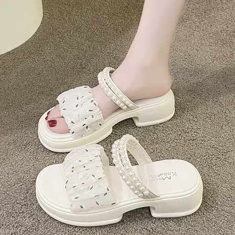 仙女风厚底珍珠凉鞋女外穿2023年夏季新款时尚百搭粗跟两穿凉拖鞋商品大图