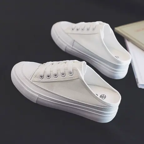 帆布鞋女2023春夏内增高半拖鞋透气懒人布鞋潮流板鞋学生小白鞋子商品大图