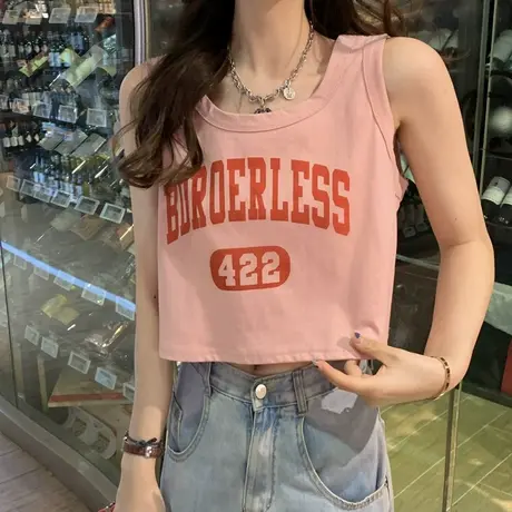 纯棉吊带运动坎肩背心内搭无袖t恤女夏季设计感小众外穿宽松上衣图片